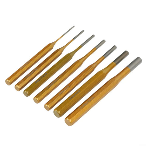 Heavy Duty 7 Piece Roll Pin Punch Set Featuring Tough Alloy Steel Construction With Chisel And Cone Tips For Precise Machinery Maintenance And Watch Repair Tasks Across All Sizes From 2 To 10mm, 7-piece alloy steel punches