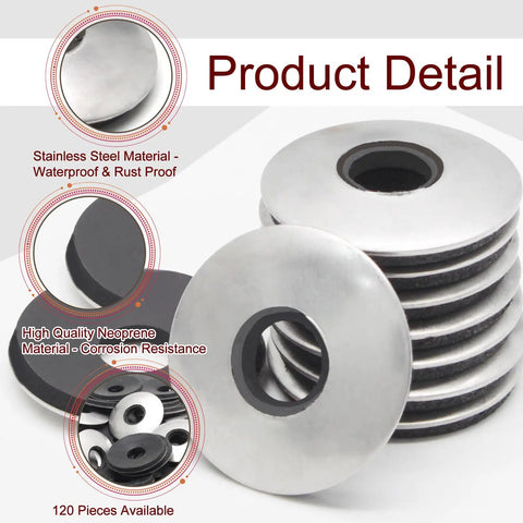 100 Pack Bonded Sealing Washers Crafted From Heavy Duty 304 Stainless Steel And Flexible EPDM Rubber stacked, showing corrosion-resistant features.