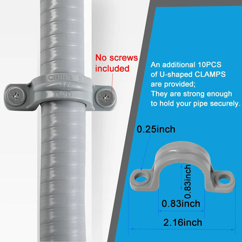 1/2 Inch Flexible PVC Liquid Tight Electrical Conduit Kit 50 Feet Non Metallic Flexible Conduit With 5 Couplings 3 Elbows And 10 Straps