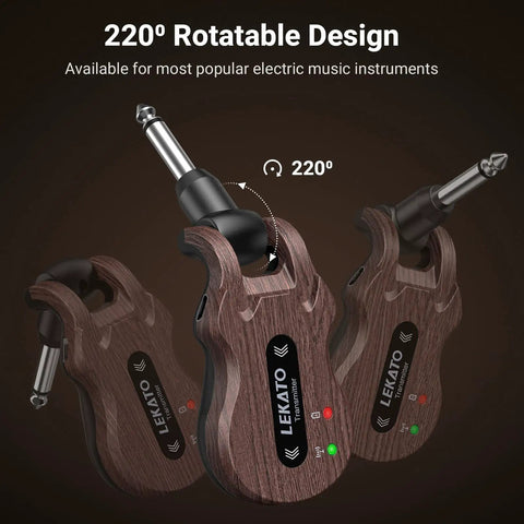 Image of 5.8GHz Wireless Guitar System With 24-Bit Audio Transmission, featuring a 220° rotatable plug design in brown.