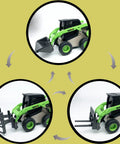 Durable Skid Steer Loader 3 In 1 Diecast Metal Construction Truck With Forklift And Grab Shovel, Alloy Wheeled Loader Toy 1:50 Scale