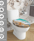 Elongated Resin Toilet Seat with Cover featuring ocean-themed design, suitable for standard toilets, easy to clean.