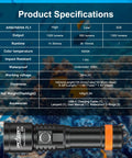 D530 1300 Lumen Titanium Dive Light With IP68 Waterproof Build near underwater product specifications chart