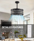 Dope Crystal Ceiling Fan With Lights Remote Control 6 Speeds Reversible Quiet Motor Black Finish for living room