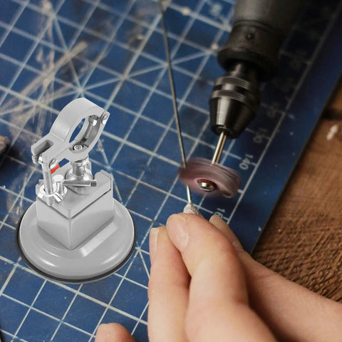 Portable Table Vise Clamp With Rock Solid Grip And No Fuss Operation For DIY Crafts Small Metal Bench Vise in use on workbench