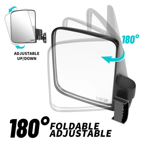 Universal Golf Cart Side Mirrors No Drilling Needed, 180 Degree Folding Rear View shown in adjustable position