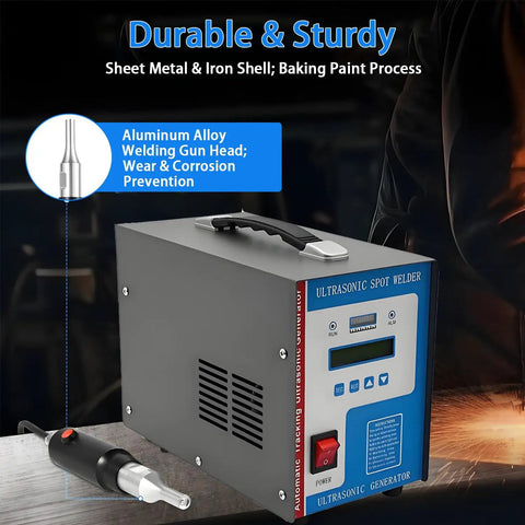 Pro Grade Handheld Ultrasonic Plastic Welding Machine with LCD Display, 700W 28KHz Spot Welder, durable metal body, close-up