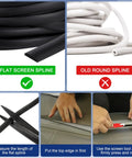 Comparison of flat and round spline; Flat Screen Spline 0.315 Inch Width Vinyl Window Screen Spline With Rolling Tool Black Flat Bottom And Curved Top Edge Repair Kit For Easy DIY Window And Patio Door Install 100 Ft