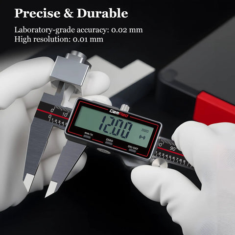 Wireless Digital Caliper 8 Inch Stainless Steel Pro Grade Measuring Tool With Data Output and Excel Sync displayed in use
