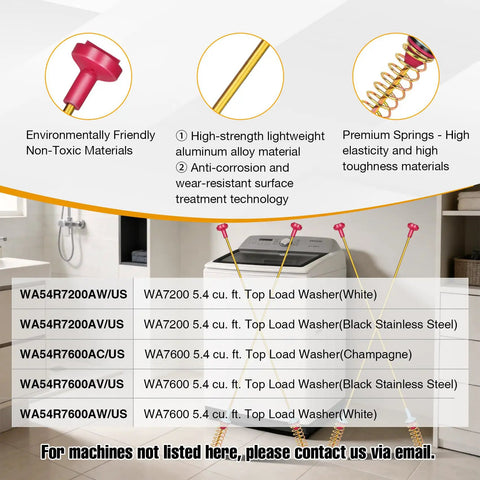 Washer Suspension Rods Replacement Kit 27.6 Inch, high-strength aluminum, non-toxic, four rods, in laundry room