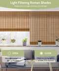 Natural Bamboo Roman Shades With Valance, Light Filtering Woven Bamboo Blinds For Windows, Roll Up Shade For Easy Privacy And Light Control