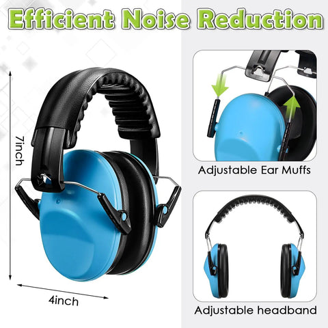 Kids Noise Cancelling Ear Muffs 27NRR Adjustable Ear Protection in Blue showing headband and ear muff details