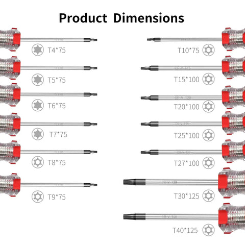 Product dimensions of Grab This Kickass Magnetic Torx Screwdriver Set Featuring Security Tamper Proof Star Tips And A Solid 13 Piece Pro Grade Tool Kit.