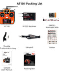 12 Channel RC Transmitter And Receiver With 2.4GHz Remote For FPV Drones Quads Helicopters Cars And Boats Mode 2 Left Hand Throttle Voltage Telemetry DSSS FHSS 7dBi Antenna For Beefed Up Signal Up To 4km packing list including remote, receiver, module, and accessories