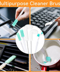 Ten Piece Ice Maker Cleaning Brush Set With Scrub Sponge And Bendable Elbow Right Angle And Pipe Brushes in use on appliances
