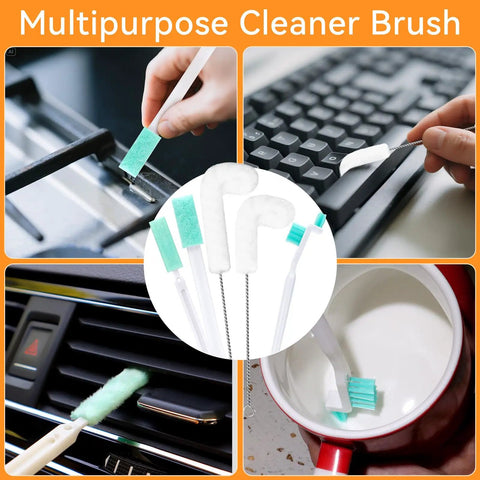 Ten Piece Ice Maker Cleaning Brush Set With Scrub Sponge And Bendable Elbow Right Angle And Pipe Brushes in use on appliances
