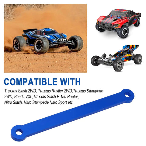 Aluminum Tie Bar And Suspension Hinge Pins Kit For 2WD Traxxas Slash Rustler Stampede Bandit Nitro Sport Navy Blue 2532 2640 shown with compatible RC cars