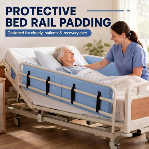 Set Of Two Large Bed Rail Padding Covers Measuring 72 By 15 By 1 Inches With Thick PU Leather Non Slip Bumper Pad For Elderly Care in use
