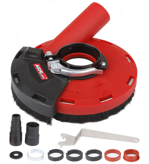Dust Shroud for Angle Grinders 115mm 125mm With Soft Brush Ring Dust Guard complete with washers and vacuum adaptor set.