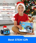 MBot2 Coding Robot For Kids Ages 8 14 And Up, Learn Scratch And Python With An Awesome, Kid-Friendly, Hands-On STEM Robotics Kit For Boys And Girls, Build, Code, And Explore Weather, Lights, And Music Features. child with mBot Neo kit