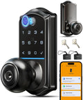 Zero Drama Fingerprint Keypad Smart Door Knob With Snappy Bluetooth Link And Solid Matte Black Housing for keyless entry.