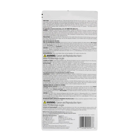 Back view of packaging for Pro Grade Nitrocellulose Glazing And Spot Putty Two Pack For Auto Body Repair Pinholes Scratches And Small Dents On Metal Fiberglass And Wood Red Finish 9 Oz Total with warnings and usage instructions.