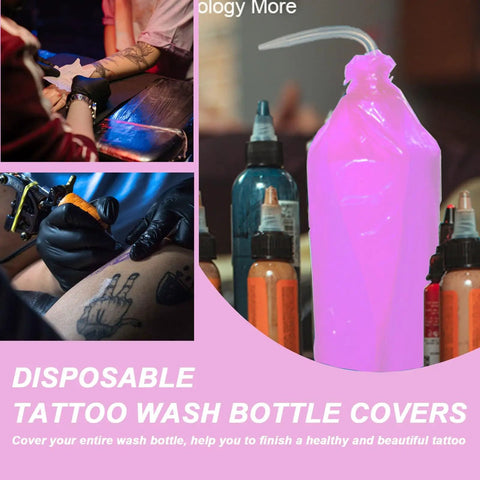 250 Pack Pink Tattoo Wash Bottle Bags Disposable Covers For Tattoos 5.9 By 10.25 Inches One Time Use Tear Resistant Polyethylene Pro Grade Quality For Pro Shops