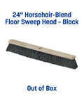 Heavy Hitter Commercial Floor Sweep Head, 24 Inch Horsehair And Tampico Blend, Wide Sweeping Pad for fine dust, shown in black.