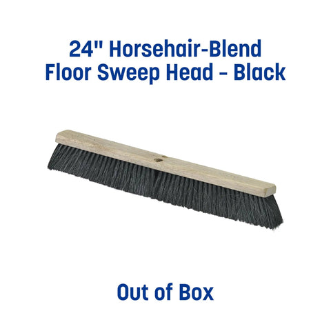 Heavy Hitter Commercial Floor Sweep Head, 24 Inch Horsehair And Tampico Blend, Wide Sweeping Pad for fine dust, shown in black.