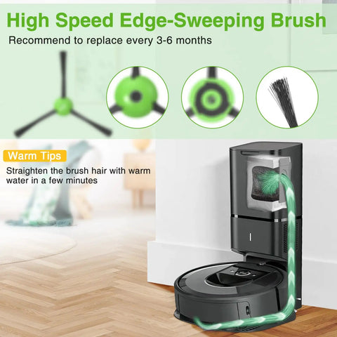 High speed edge-sweeping brush for robot vacuums, part of Beefed Up Replacement Parts Kit For E I And J Series Robot Vacuums