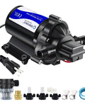 110V Fresh Water Pump That Works Like A Dream 4GPM 45PSI Self Priming Booster with attached fittings and plug.