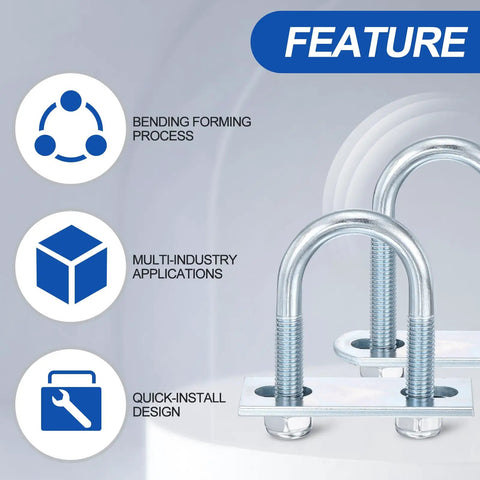 Rock Solid Carbon Steel U Bolts 2 Pack Round U Bolt Kits M8x60x84 with quick-install design for multi-industry applications.