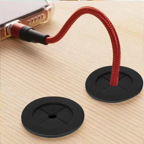 Two Pack 1 1/4 Inch Black Rubber Cable Grommets For Desks keeping cords organized under a phone, flexible silicone, 32mm.