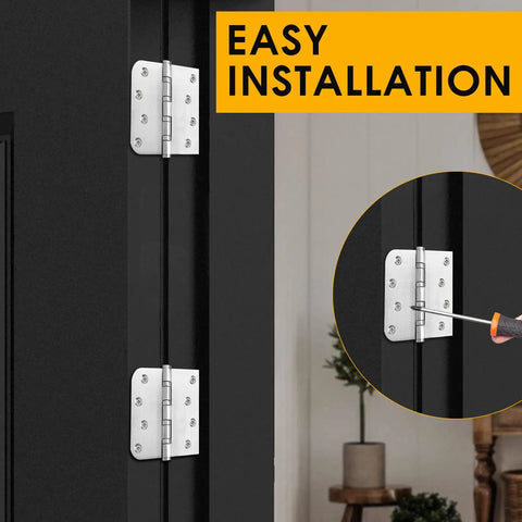 Heavy Duty Premium Stainless Steel Door Hinges Built Tough With Top Tier Ball Bearing Action So You Cannot Even Hear Them Moving While Securing Doors Perfectly With 3 Pack, easy installation on black door.