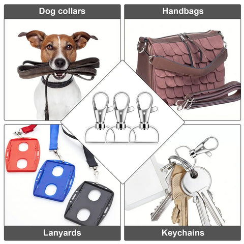 Straight Up Badass Swivel Snap Hooks And D Rings, Heavy Duty Zinc Alloy Keychain Clips And Craft Gear, Pack Of One Hundred Silver Finish For Outdoor Adventures with dog, bags, and lanyards.