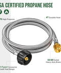 4ft durable hose with brass connectors, CSA certified, high-pressure for 5 Foot Propane Hose Adapter For 1lb To 20lb Converters