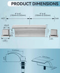 Product dimensions and diagram of Waterfall Tub Faucet With Two Handles For Deck Mount Roman Tub Brushed Nickel Finish Brass Three Hole Faucet Without Diverter High Flow Water Lines Easy Install Modern Spa Style For Big Bath Renovations.