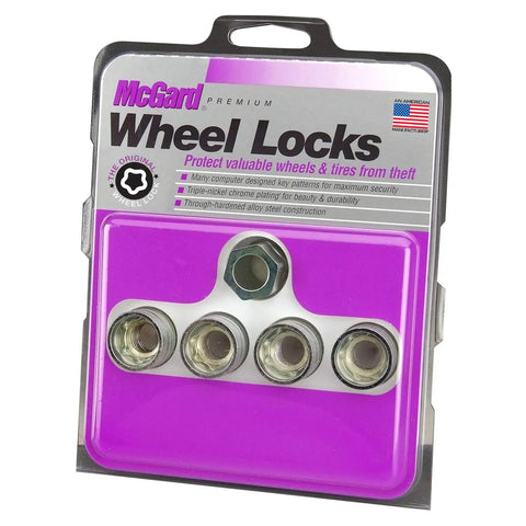 Packaging of Cone Seat Under Cap Wheel Lock Set M14x1.5 Thread Size Four Pack in Silver with 22mm Hex