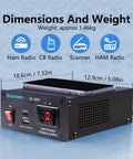 13.8V 30A DC Regulated Beefy Go-To Bench Power Supply With USB-C Quick Charge and dimensions, weight 1.46kg displayed