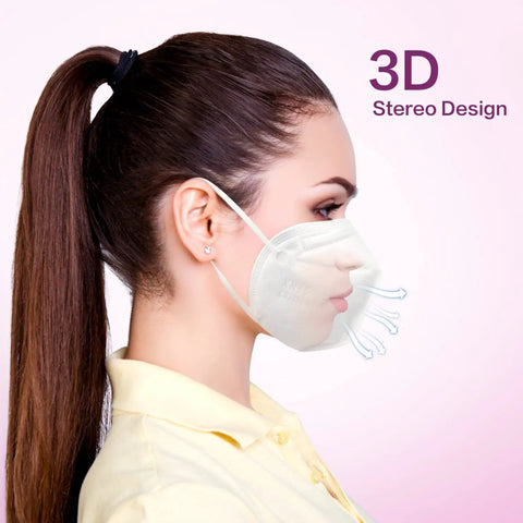 Profile view of woman wearing KN95 Disposable Face Mask 25 Pack 5-Ply Breathable Safety Masks For PM2.5 Protection