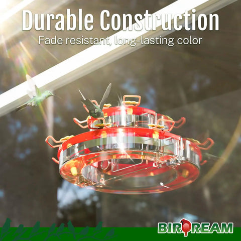 Two Pack Window Hummingbird Feeders With Strong Suction Cups, Red Color, 7 Feeding Ports, Easy Refill And Clean, Perches