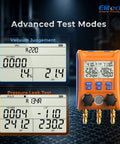 Wireless HVAC Manifold With Data Logging, Affordable Pro Tool For Pressure Hold Tests And Vacuum Leak Detection, Real Time Readouts, Easy To Use, Built For Professional Techs showing orange handheld unit