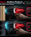 20V Cordless Power Drill Set With Dual 2000mAh Batteries 30Nm Torque 21 And 1 Clutch Settings shown in two speed settings