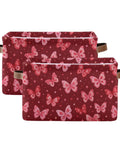 Collapsible Canvas Storage Basket With Waterproof Interior And Sturdy Handles For Bedroom Closet Organization in pink butterfly design.