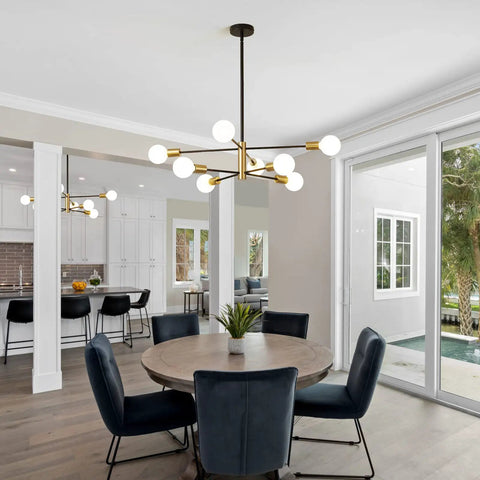 Dope Black And Gold Sputnik Chandelier 8 Light Modern Ceiling Fixture With Height Adjustable Rods in dining room