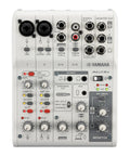 Front view of White 6 Channel Live Streaming Mixer With USB Audio Interface Loopback DSP Effects Dual Phantom Mic Preamps AG Controller.