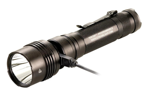 ProTac HPL USB Tactical Flashlight With 1000 Lumens, USB Rechargeable, Beast Mode Brightness, International AC/12V DC shown charging