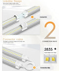 Eight Foot LED Shop Light 90W 12,000 Lumens 5000K V Shape Bulbs connectors and cables for seamless installation.