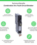 20 Amp Single Pole CAFCI Circuit Breaker For Home Electrical Use, 120/240V, Plug-On Design, Homeline Compatibility, Side View