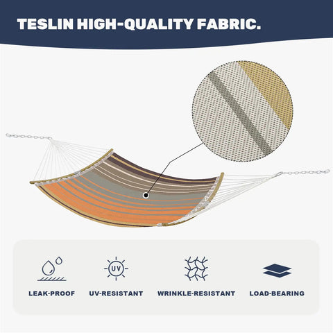 11 Ft Quick Dry Hammock With Folding Curved Bamboo Spreader Bar, Totally Portable Outdoor Hammock For Camping, Patio Or Beach, Water Resistant And UV Resistant, Two Person Comfort, 77 In By 55 In, 450 Lb Capacity